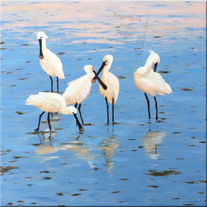 Tegeltjes van Texel met Lepelaars door Angelina van der Vliet Stiehl