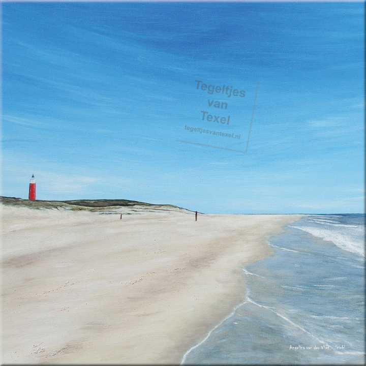 Tegeltjes van Texel met het paal 33 strand naar vuurtoren Texel door Angelina van der Vliet Stiehl